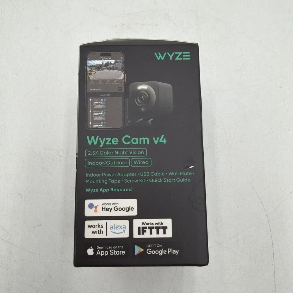 Wyze Cam V4 2.5K Color Night Vision Indoor/Outdoor Black Google Alexa